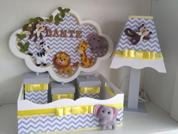 Kit Higiene para Bebê em mdf Tema Safari com Porta Maternida