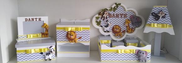 Kit Higiene para Bebê em mdf Tema Safari com Porta Maternida