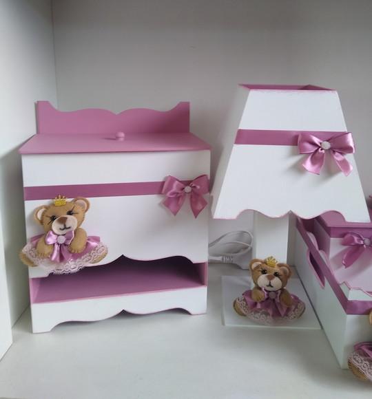 Kit Higiene para Bebê em mdf Tema Ursinha Princesa