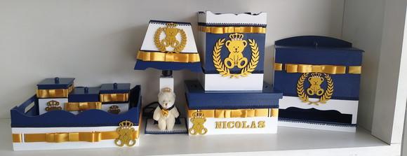 Kit Higiene para Bebê em mdf Tema Ursinho Príncipe
