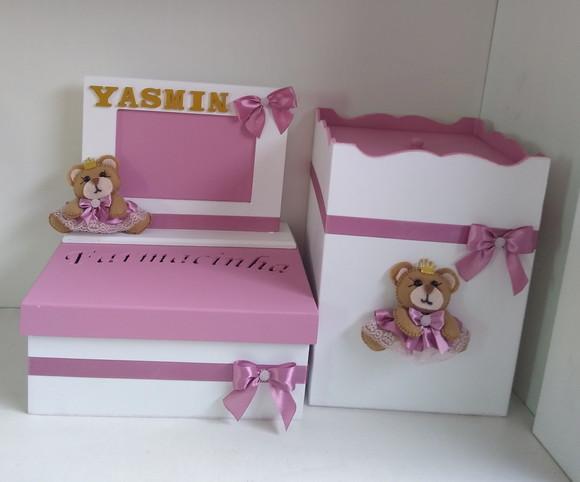 Kit Higiene para Bebê em mdf Tema Ursinha Princesa
