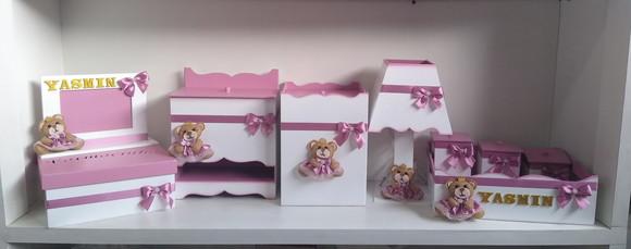 Kit Higiene para Bebê em mdf Tema Ursinha Princesa