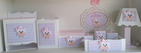 Kit Higiene para Bebê Tema Corujinhas com Porta Maternidade