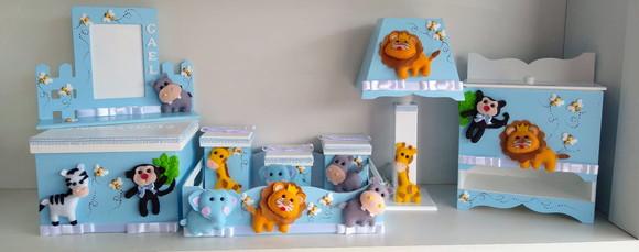 Kit Higiene para Bebê Tema Safari na Cor Azul