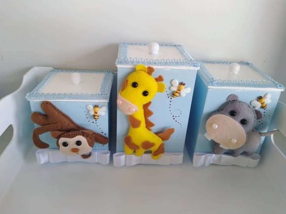 Kit Higiene para Bebê Tema Safari na Cor Azul