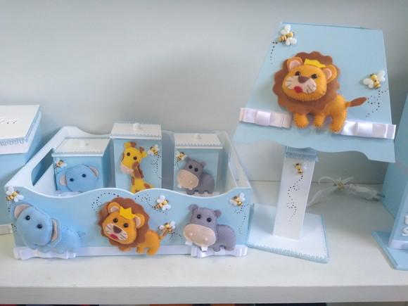 Kit Higiene para Bebê Tema Safari na Cor Azul