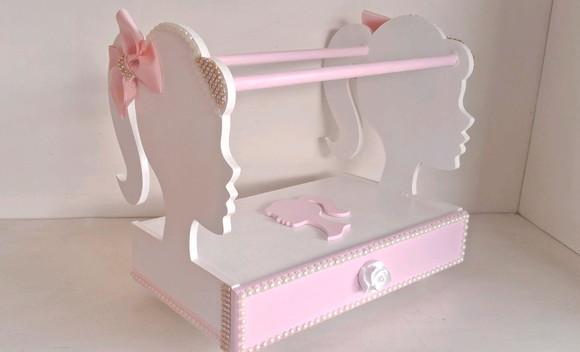 Porta Laços com Gaveta e Suporta para Tiaras