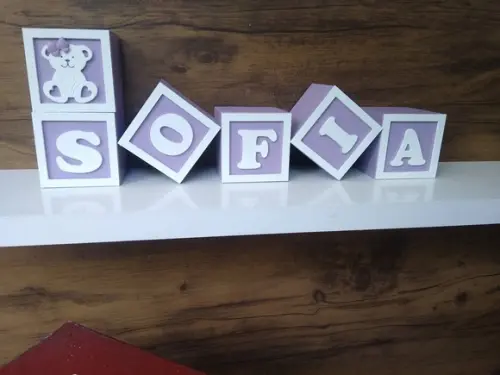 Kit com 6 Cubos Decorativos com Letras e Moldura Tamanho 5×5