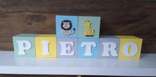Kit com 7 Cubos em mdf Decorativos Tema Safari 7×7