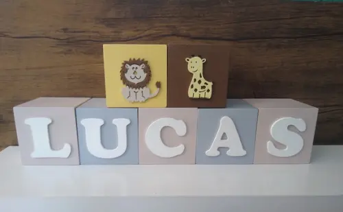 Kit com 7 Cubos em mdf Decorativos Tema Safari 7×7