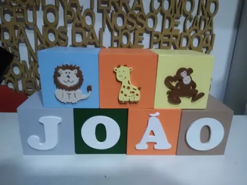 Kit com 7 Cubos em mdf Decorativos Tema Safari 7×7