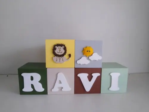 Kit de Cubos com 6 Cubos em mdf Tema Safari Tamanhos 7×7