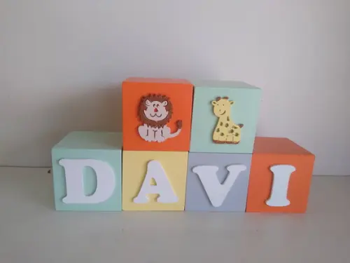 Kit de Cubos com 6 Cubos em mdf Tema Safari Tamanhos 7×7