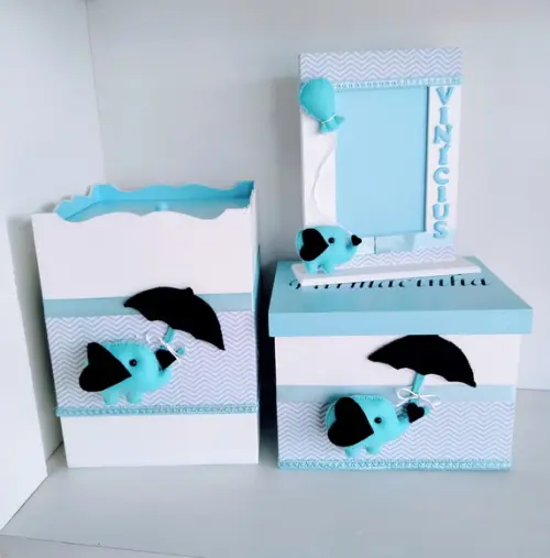 Kit Higiene Completo com Porta Retrato Tema Elefante