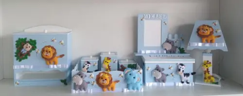 Kit Higiene Higiene com 8 Peças com Bichinhos da Floresta