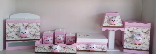 Kit Higiene para Bebê em mdf Decorado Tema Corujinhas