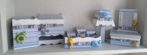 Kit Higiene para Bebê em mdf Tá Fundo do Mar