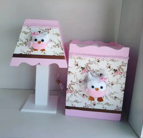 Kit Higiene para Bebê em mdf Decorado Tema Corujinhas