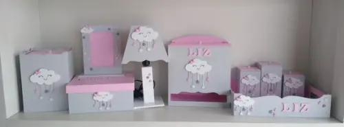 Kit Higiene para Bebê em mdf Tema Chuva de Bençãos