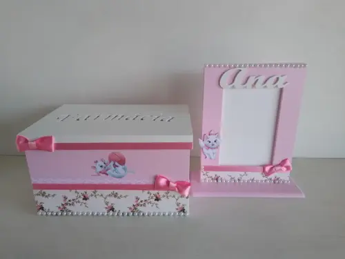 Kit Higiene para Bebê em mdf Tema Gatinha Marie