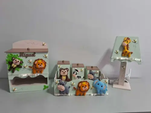 Kit Higiene para Bebê em mdf Tema Safari