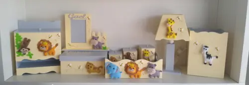 Kit Higiene para Bebê em mdf Tema Safari