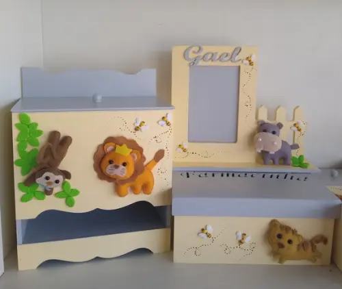 Kit Higiene para Bebê em mdf Tema Safari
