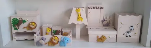 Kit Higiene para Bebê em mdf Tema Safari com 9 Peças