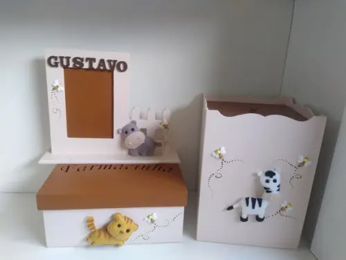 Kit Higiene para Bebê em mdf Tema Safari com 9 Peças