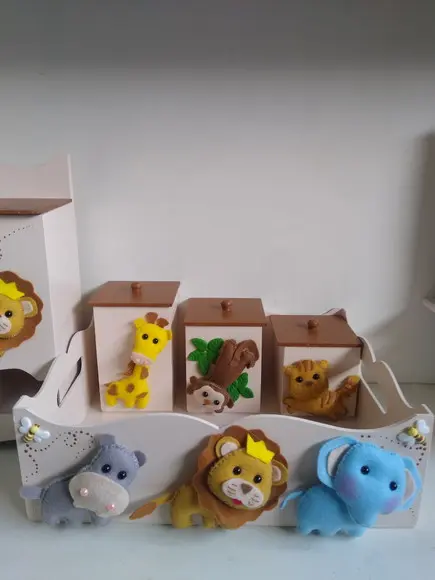 Kit Higiene para Bebê em mdf Tema Safari com 9 Peças