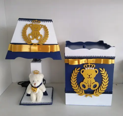 Kit Higiene para Bebê em mdf Tema Ursinho Príncipe