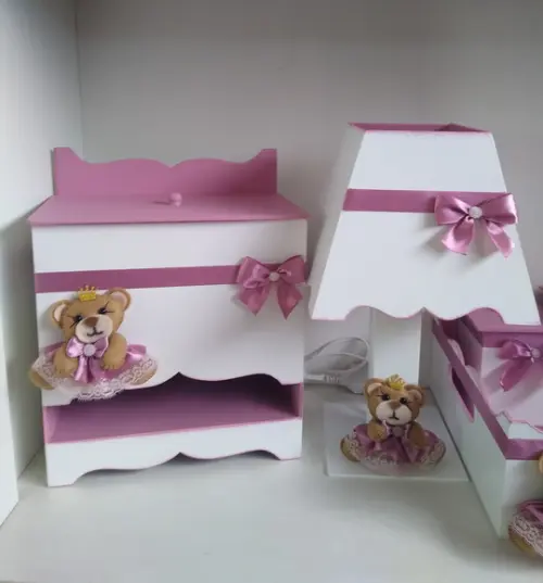 Kit Higiene para Bebê em mdf Tema Ursinha Princesa
