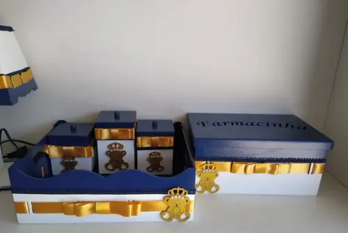 Kit Higiene para Bebê em mdf Ursinho Príncipe