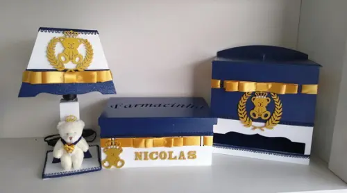 Kit Higiene para Bebê em mdf Tema Ursinho Príncipe