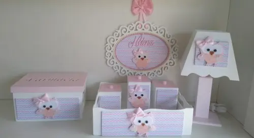 Kit Higiene para Bebê Tema Corujinhas com Porta Maternidade