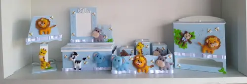 Kit Higiene para Bebê Tema Safari na Cor Azul