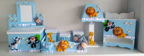 Kit Higiene para Bebê Tema Safari na Cor Azul