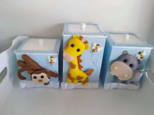 Kit Higiene para Bebê Tema Safari na Cor Azul