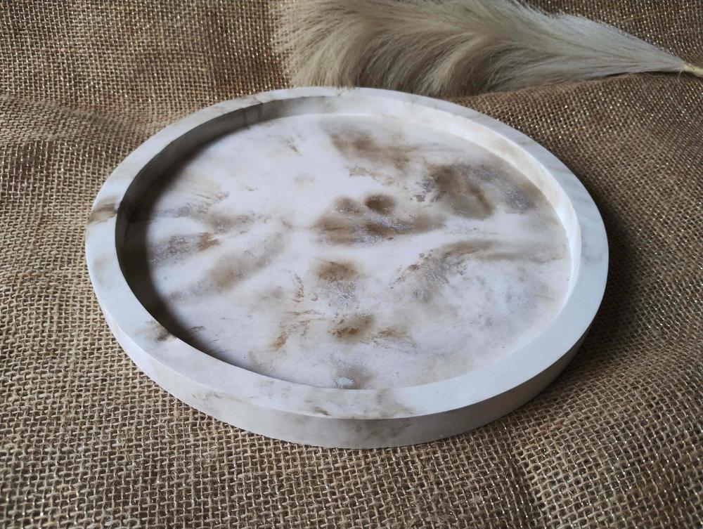 Bandeja Redonda 29cm em concreto decoração lavabo sala escritó