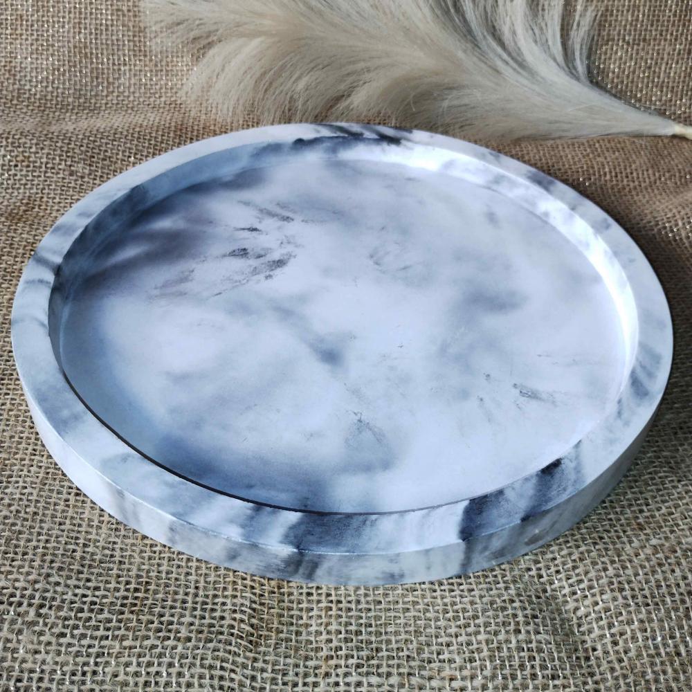 Bandeja Redonda 29cm em concreto decoração lavabo sala escritó