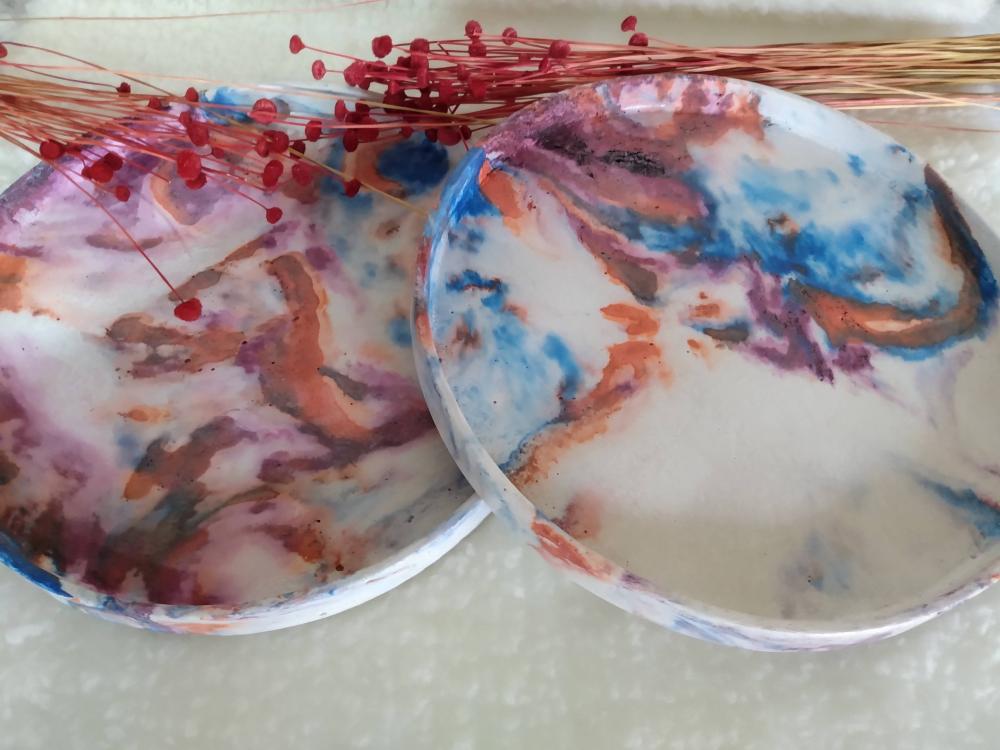 Bandeja Redonda 25cm em concreto decoração lavabo casa e escrit