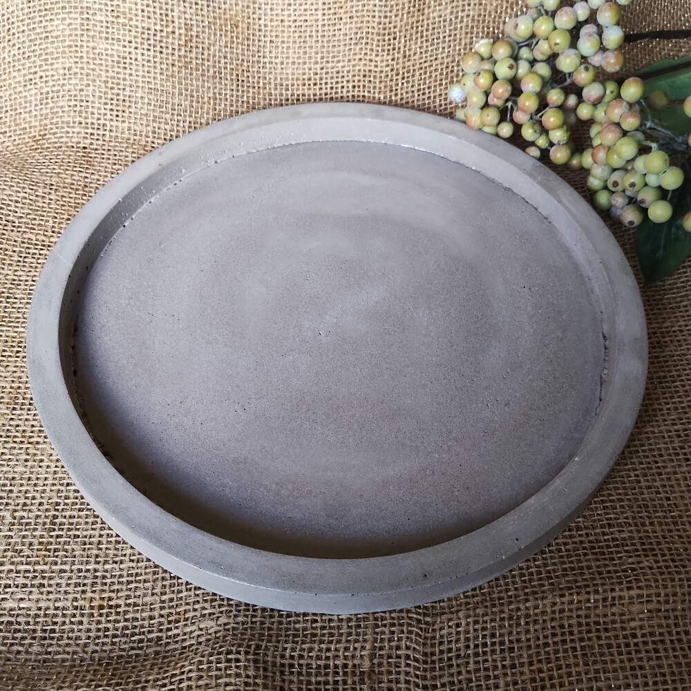 Bandeja Redonda 29cm em concreto decoração lavabo sala escritório