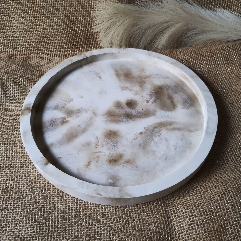 Bandeja Redonda 29cm em concreto decoração lavabo sala escritório