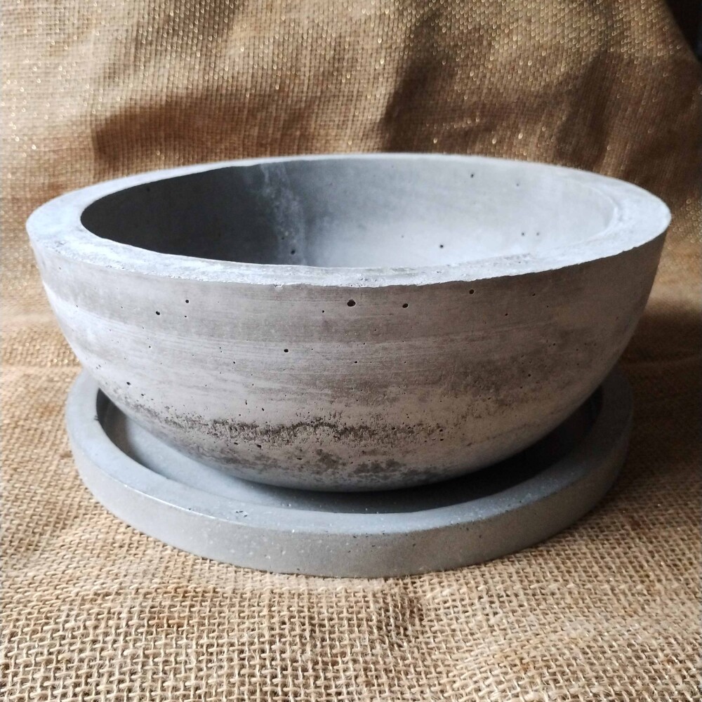 kit Vaso Bowl em concreto G30 cm e Prato suporte de 29cm para ter