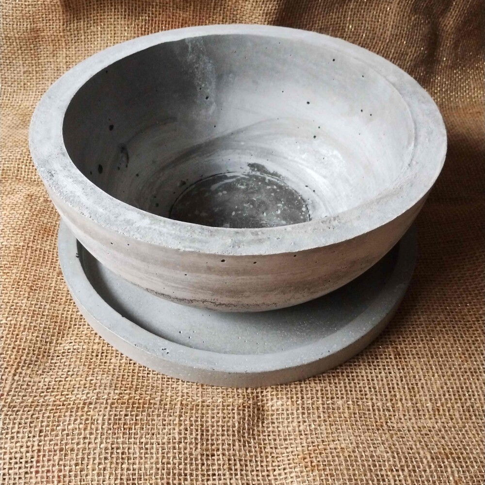 kit Vaso Bowl em concreto G30 cm e Prato suporte de 29cm para ter