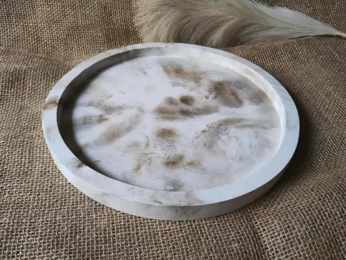 Bandeja Redonda 29cm em concreto decoração lavabo sala escritório