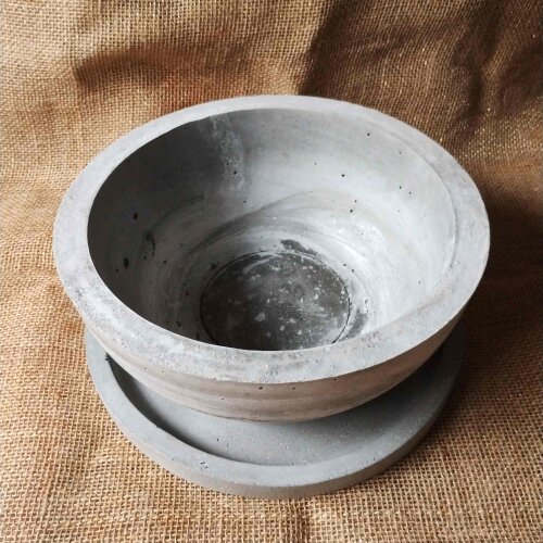 kit Vaso Bowl em concreto G30 cm e Prato suporte de 29cm para ter