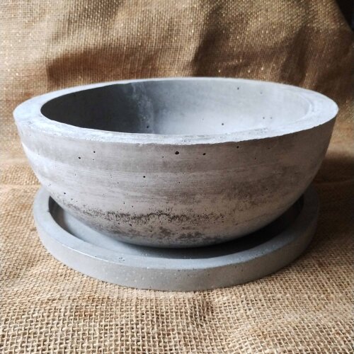 kit Vaso Bowl em concreto G30 cm e Prato suporte de 29cm para ter