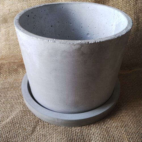 Kit Vaso Cilindro 17x22 cm e prato suporte 24cm em concreto rúst