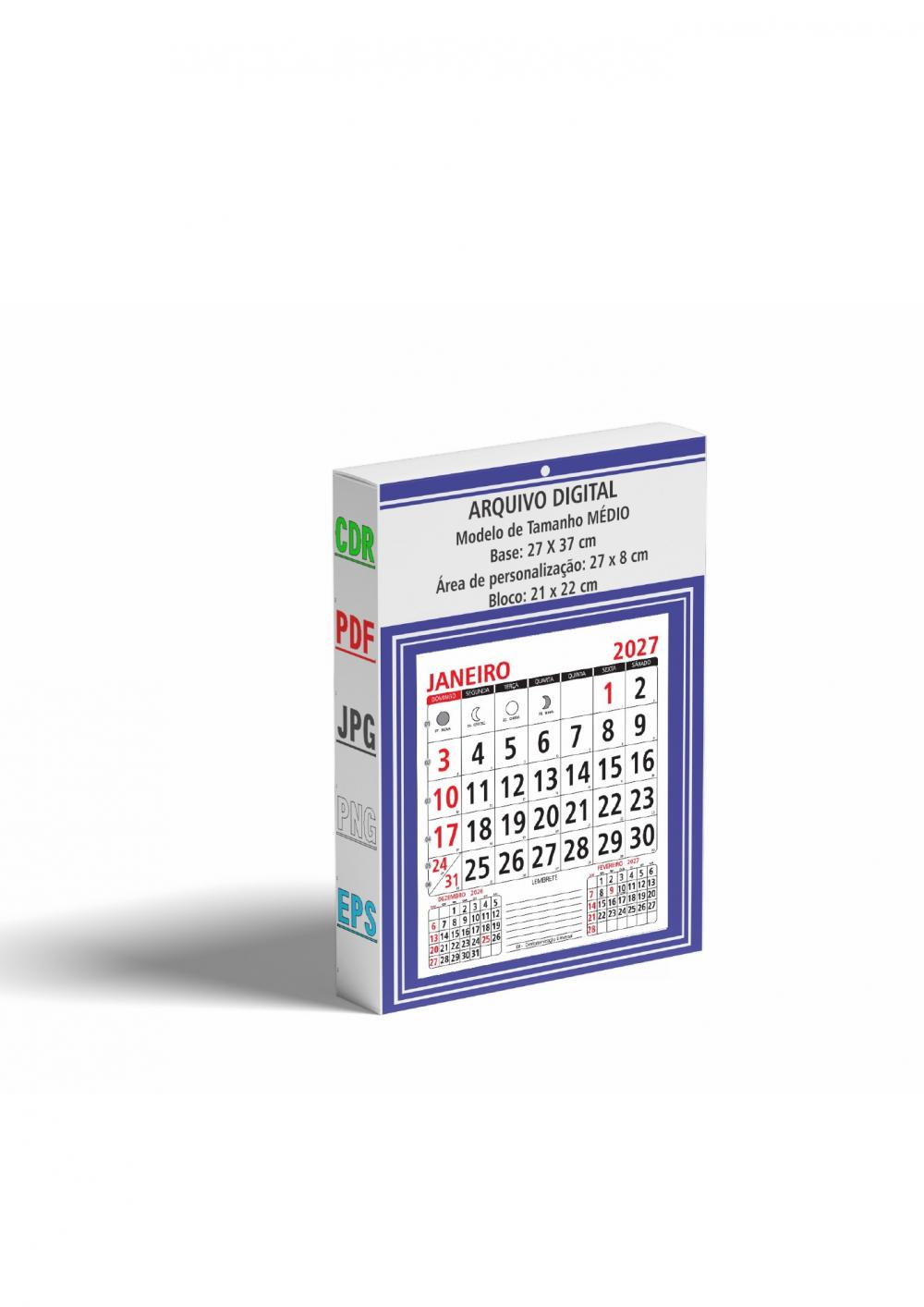 Arquivo Digital Calendário Base e Bloco 2027 Medio Editavel
